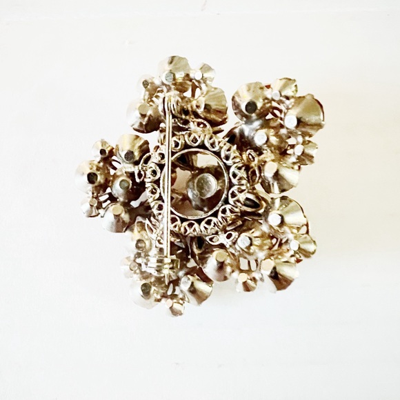 1950 Vintage Pink and Green Gold Tone Metal Brooch crystal - Picture 3 of 5